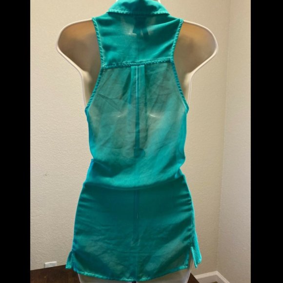 We The Free Teal Sleeveless Collared Button Up Top - Picture 3 of 5